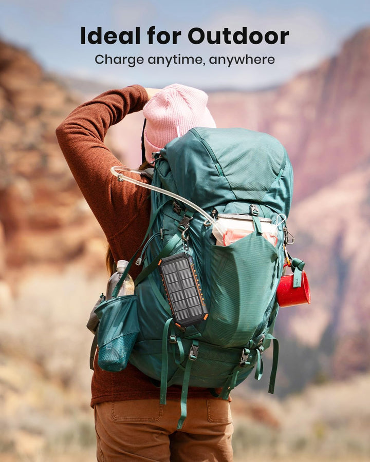 Solar Powerbank 20000mAh – 15 W Schnellladegerät, Tragbares Ladegerät, 3 integrierte Kabel mit LED-T