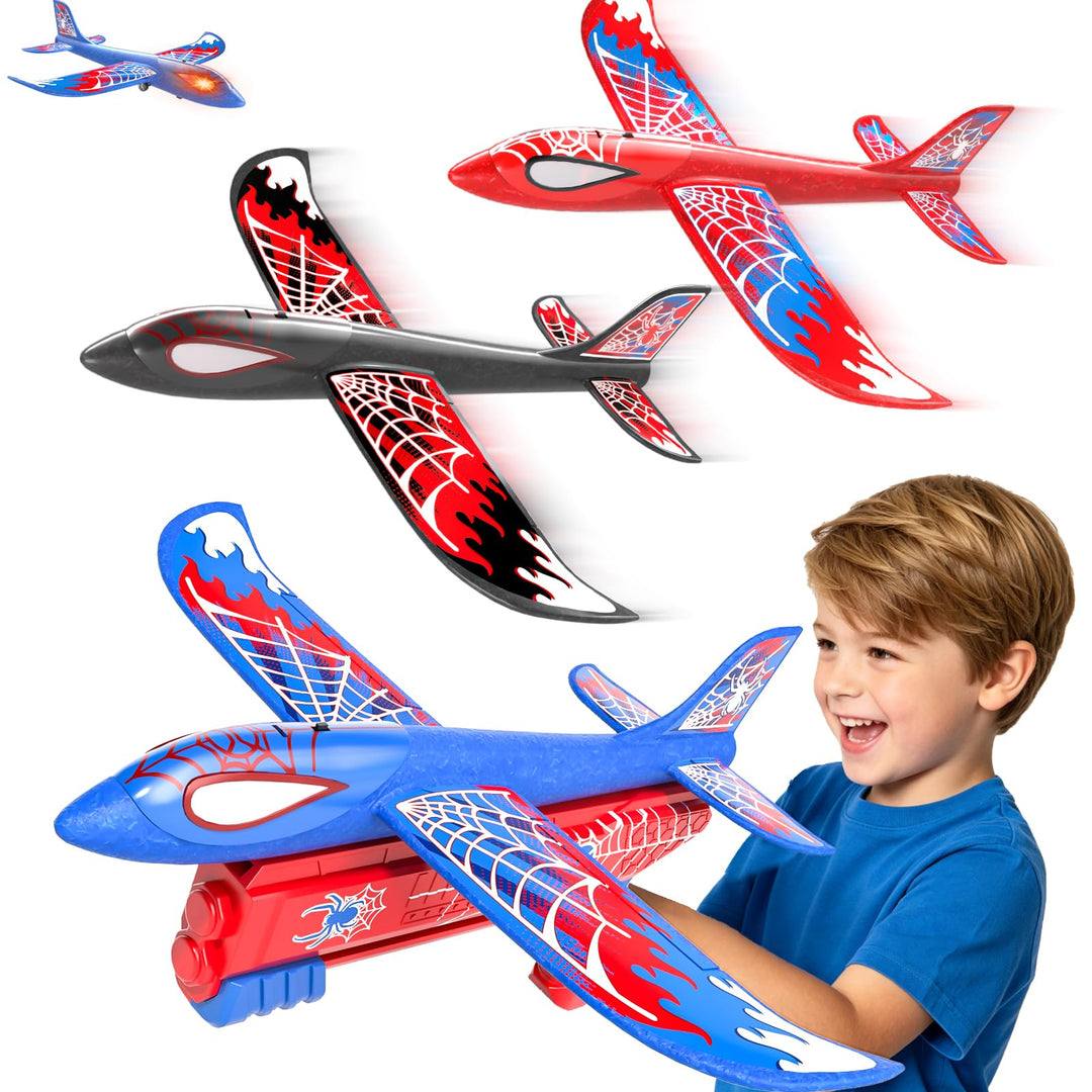 Doloowee Flugzeug Spielzeug für Jungen 3 4 5 6 Jahre, 3 Schaumstoff-Flugzeuge mit 1 Launcher, 2 Flug