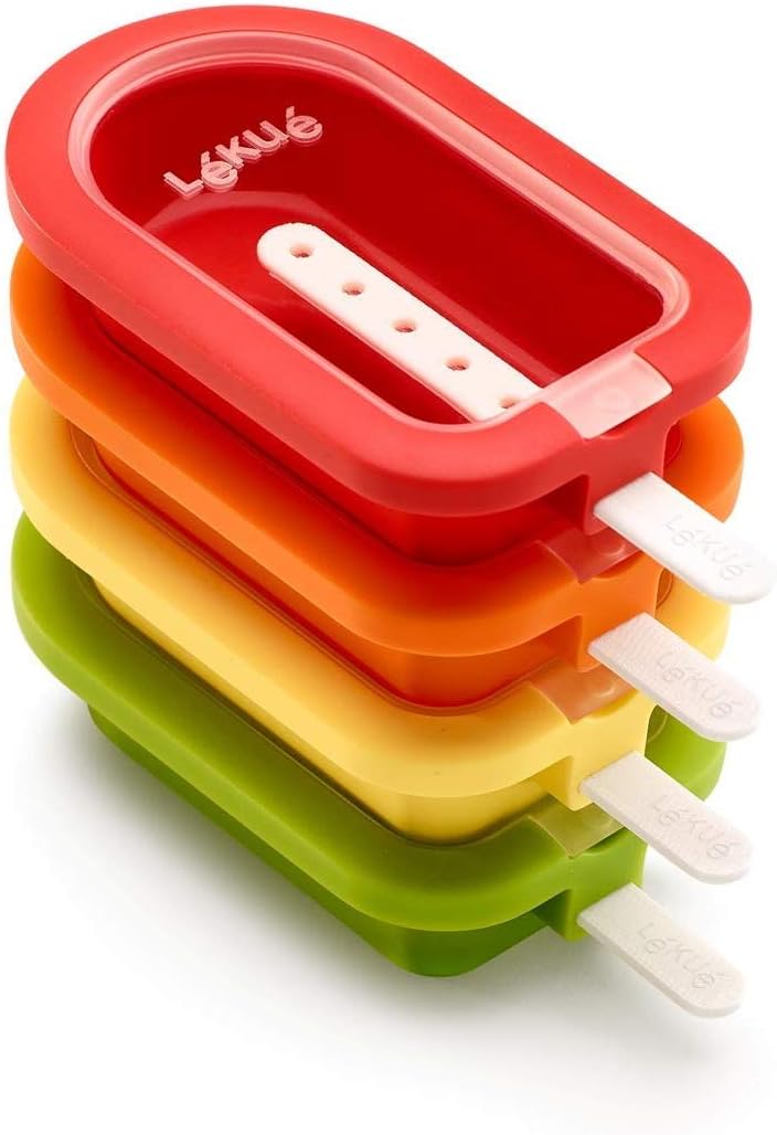 Lékué Classic Eisformen, stapelbar, 16,5 cm, 4 Stück, verschiedenfarbig, Silikon, Rot / Gelb Classic
