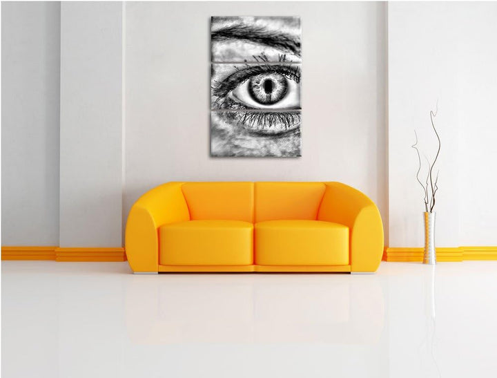 Pixxprint Monocrome, Auge Einer Frau 3-Teiler Leinwandbild 120x80 Bild auf Leinwand