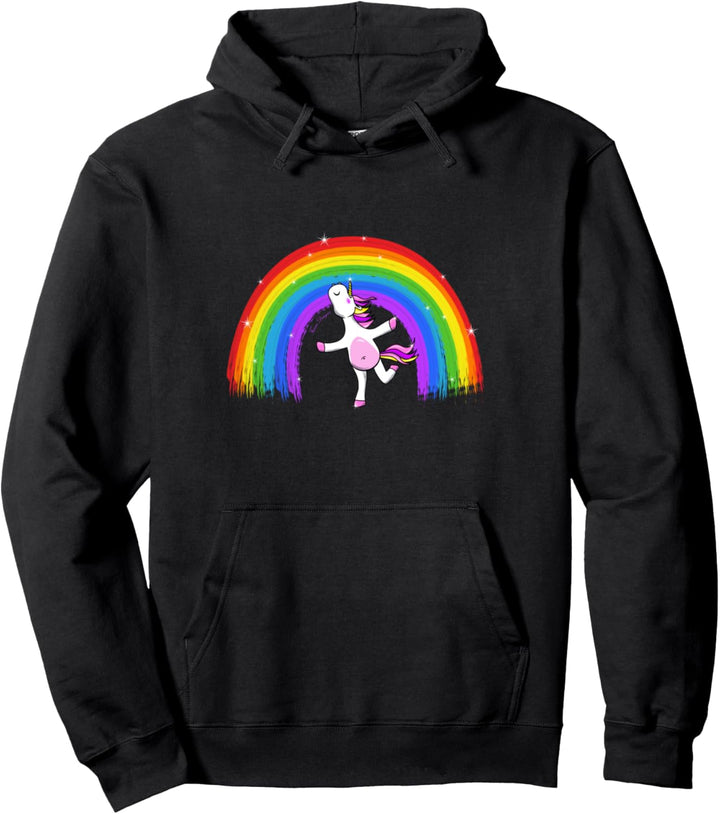 Tanzendes Einhorn unter dem Regenbogen das Leben ist bunt Pullover Hoodie