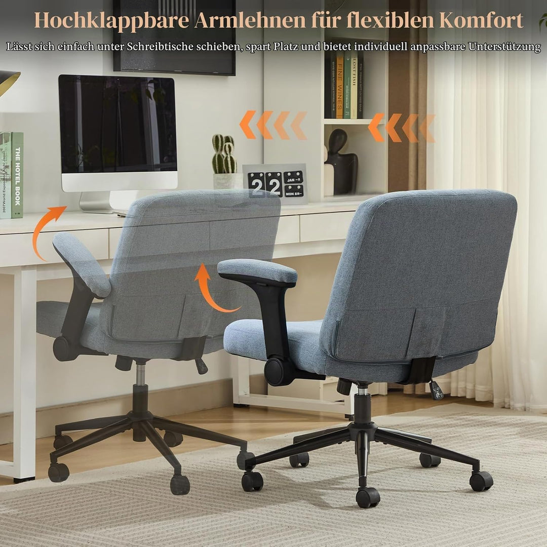 SAMERY Bürostuhl Schreibtischstuhl mit klappbaren Armlehnen, extra breiter Sitz für Schneidersitz, h