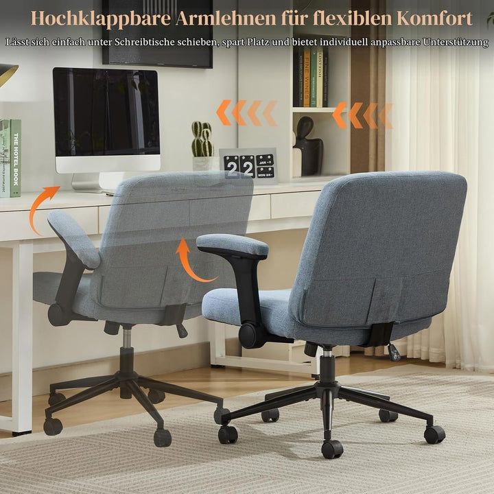 SAMERY Bürostuhl Schreibtischstuhl mit klappbaren Armlehnen, extra breiter Sitz für Schneidersitz, h