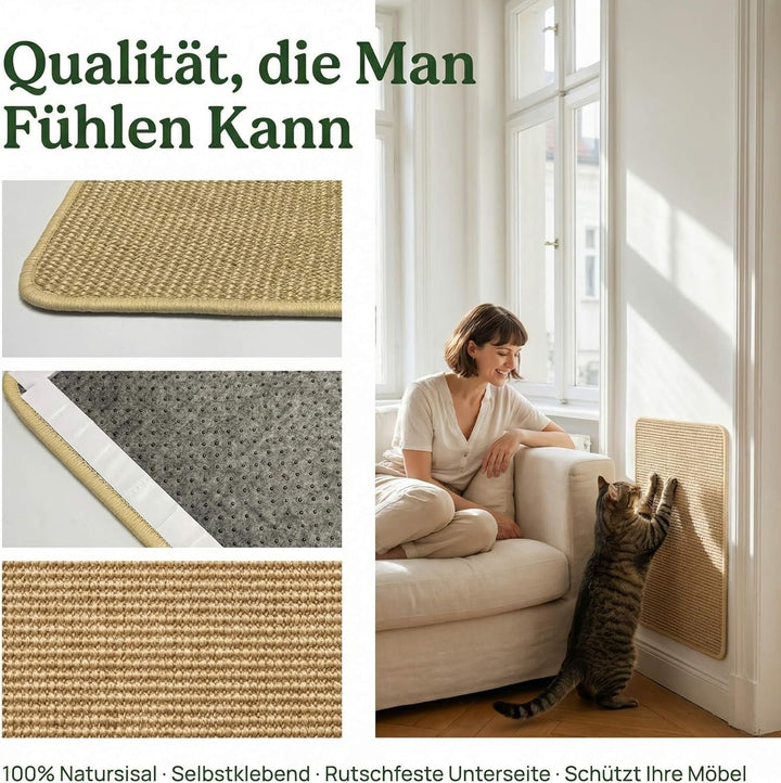 Premium Sisal Kratzmatte selbstklebend - Verbessertes Kratzbrett für Wand & Sofa, strapazierfähiger
