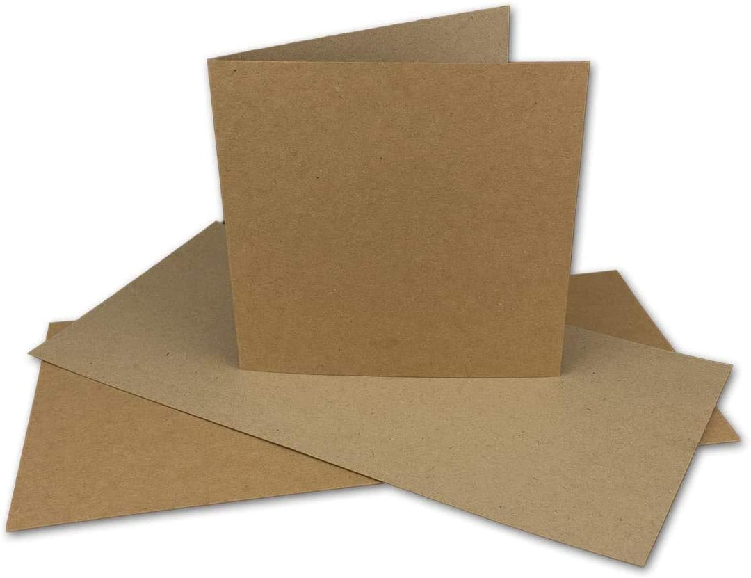 100x Kraftpapier Karten-Set inklusive Briefumschläge quadratisch - Braun - Grösse Faltkarten (gefalt