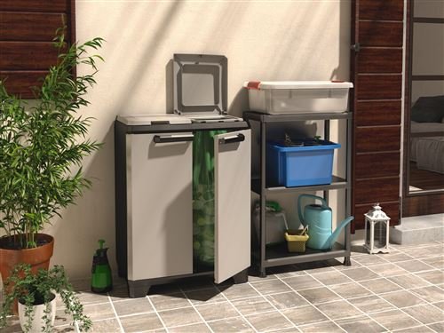 Keter Split Premium Recyclingschrank, schwarz/grau, 68 x 39 x 92 cm, mit Drucköffnung Schwarz, Grau,