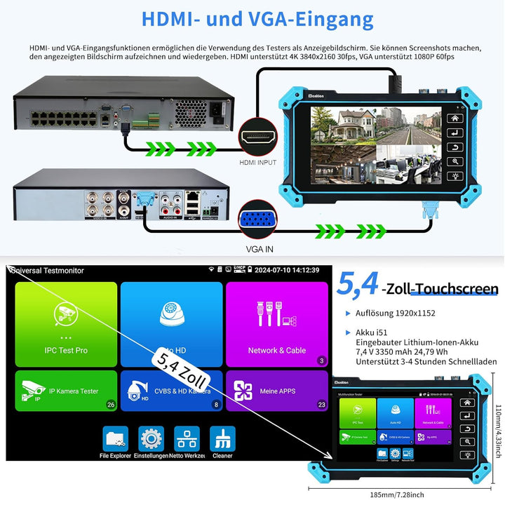 Henkion IPC-5200C Plus CCTV-Kamera-Tester mit 5,4-Zoll-Touchsbildschirm Monitor für 12MP IPC und 4K