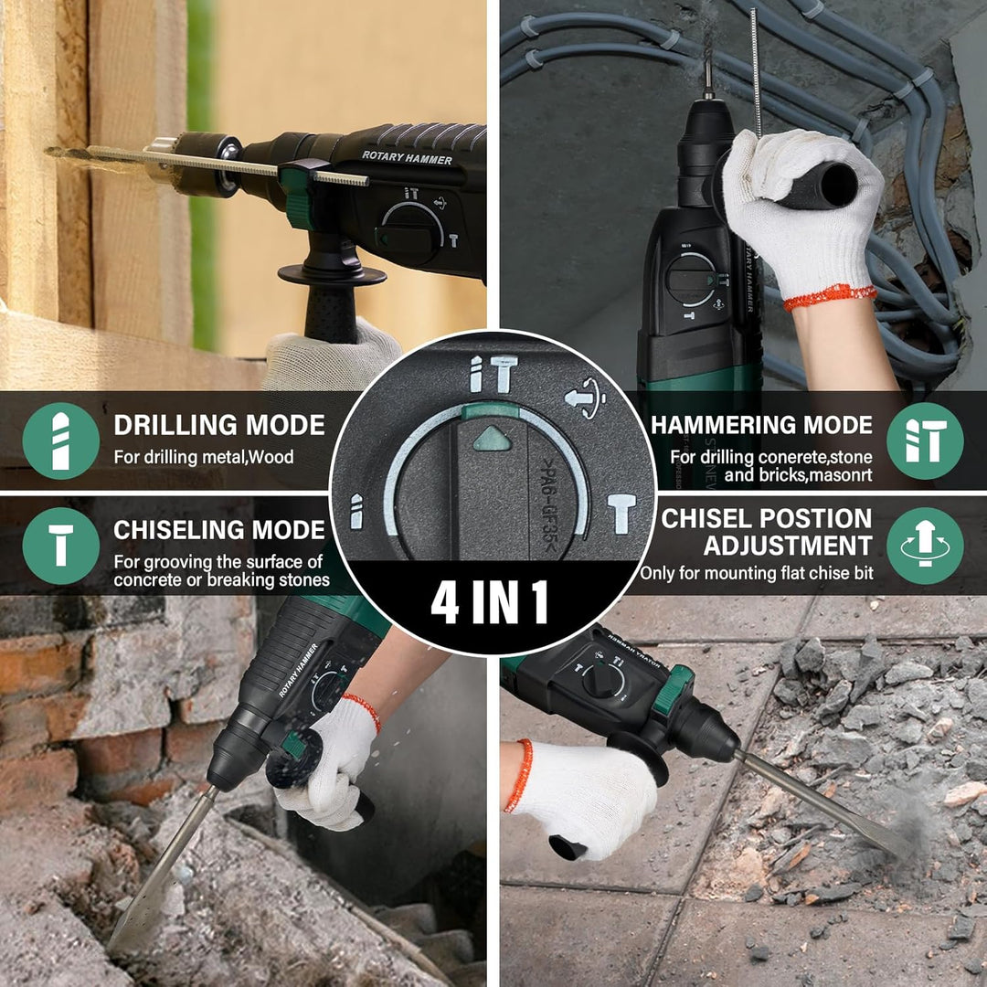 STANEW Bohrhammer 950 W SDS Plus, 0–1150 U/min/5100 BPM, Bohrmaschine mit 4 Funktionen & Sicherheits