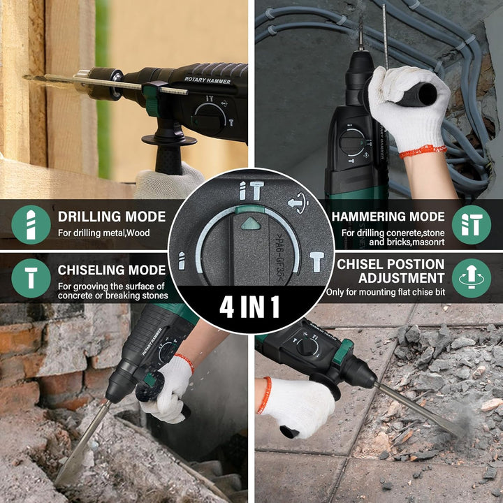 STANEW Bohrhammer 950 W SDS Plus, 0–1150 U/min/5100 BPM, Bohrmaschine mit 4 Funktionen & Sicherheits