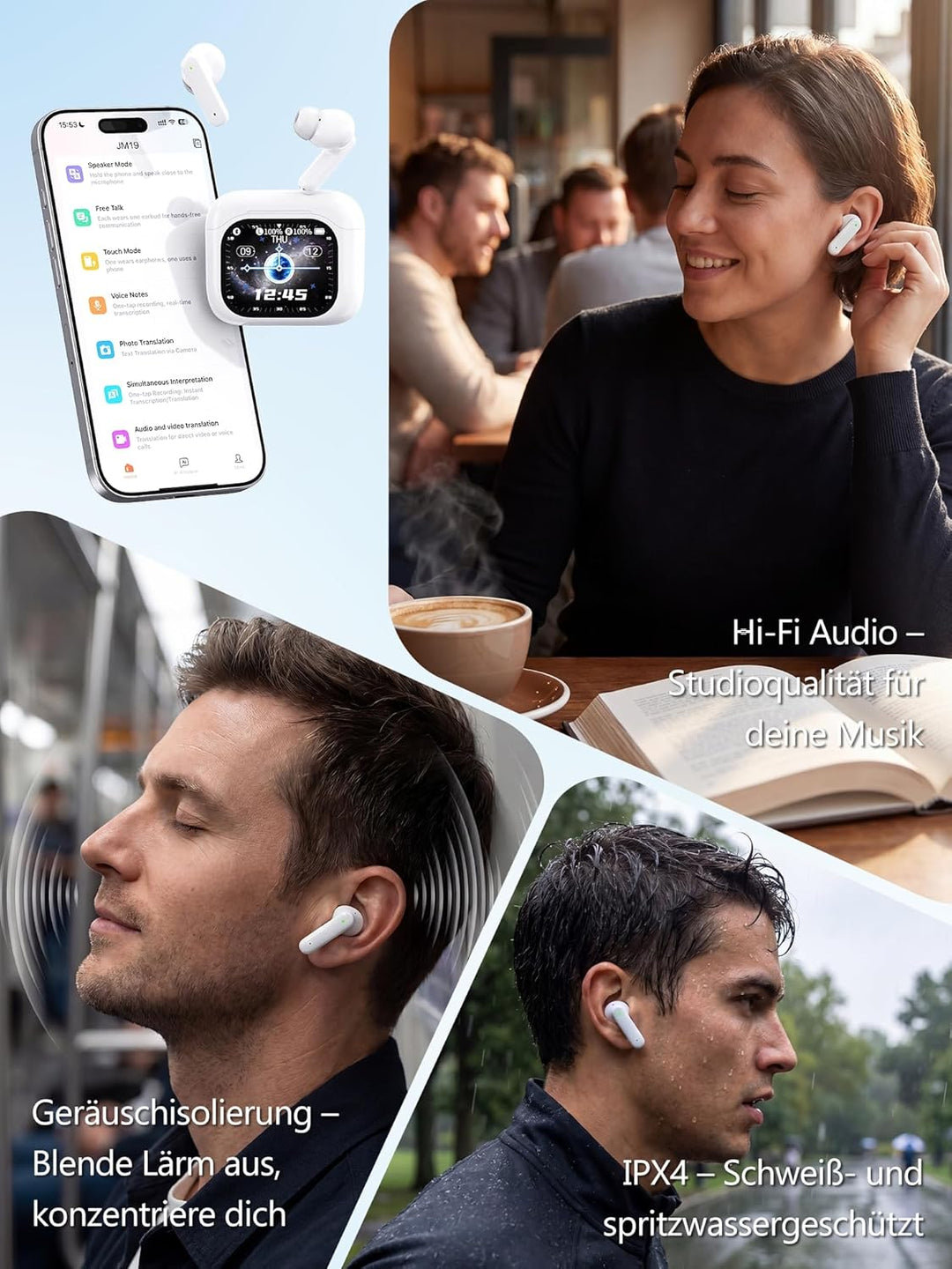 KI Übersetzer Kopfhörer Echtzeit Sprachübersetzer ：3-in-1 AI Übersetzungskopfhörer mit taktilem LCD-