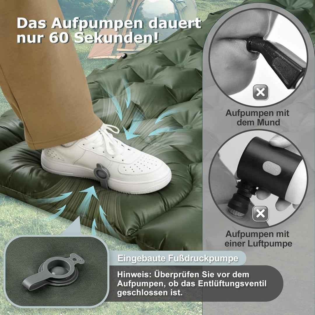 Isomatte Ultraleicht,Luftmatratze Camping,Aufblasbar Matratze mit Fuss pumpe,Tragbar Air Mattress bi