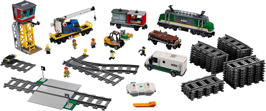 LEGO 60198 City Güterzug, Set mit batteriebetriebenem Motor, Bluetooth-Fernbedienung, 3 Wagen, Gleis