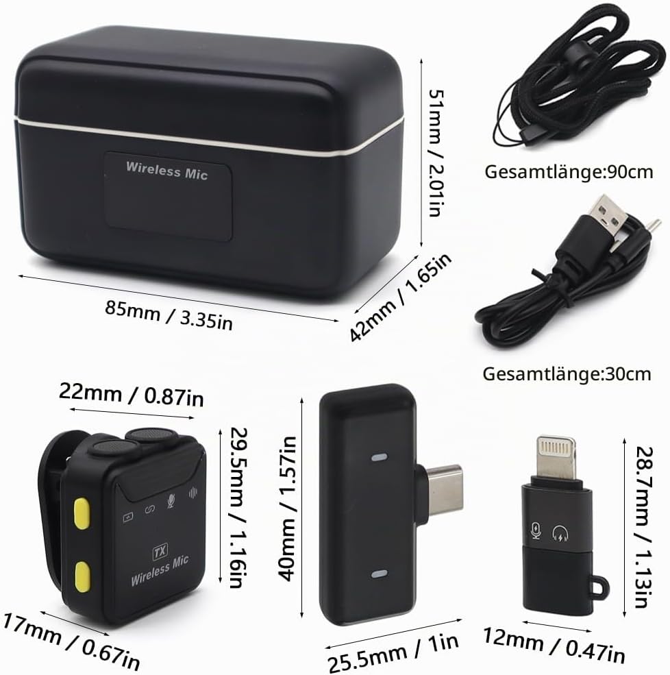 Lavalier Microphone Wireless; Plug-Play Dual Funkmikrofon Mini für iPhone/Android/PC, Aktive Geräusc