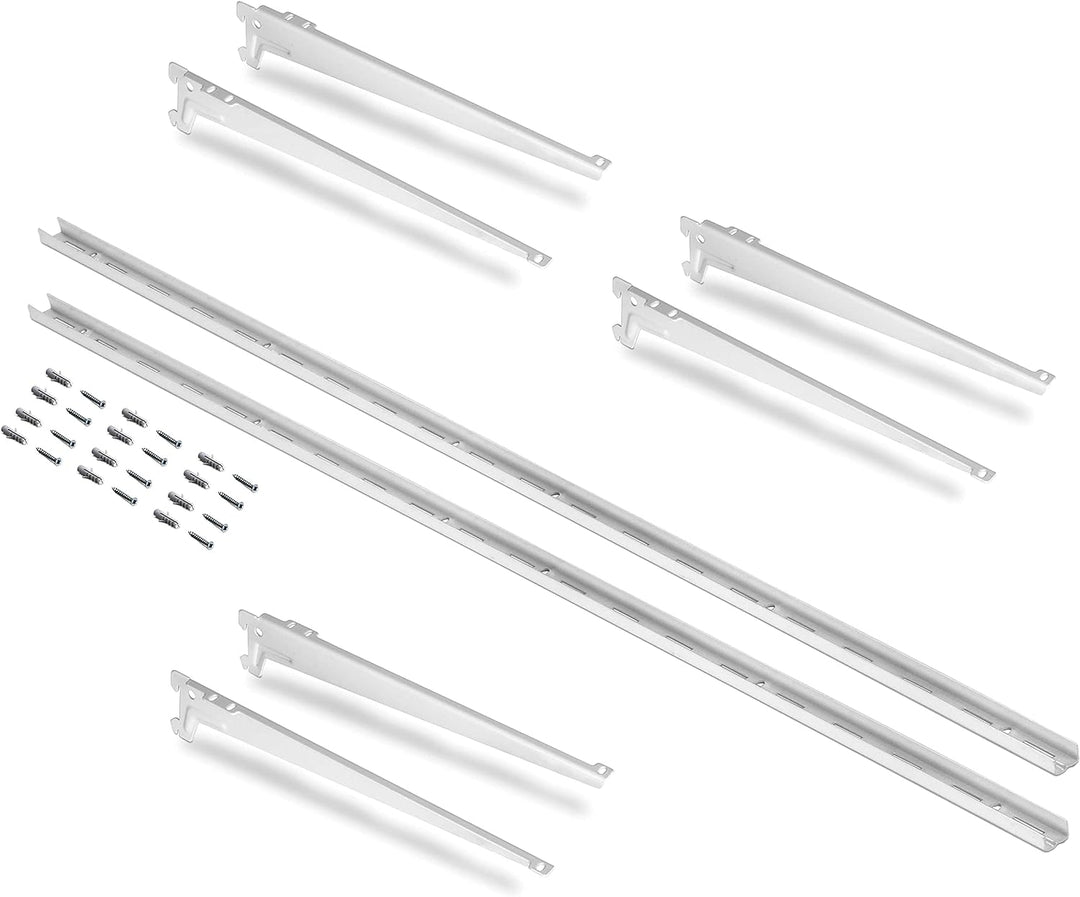Emuca - Wandbefestigungsschienen und Jagmet-Regalträger, 280, Weiss, Stahl 280mm Profil 1m + Stützen