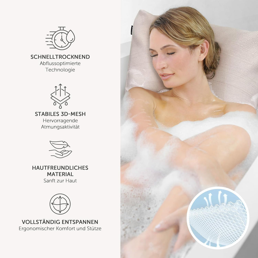 Ergonomisches Badewannenkissen | Premium Wellness Badekissen 3D-Mesh | Schnelltrocknendes Badewannen