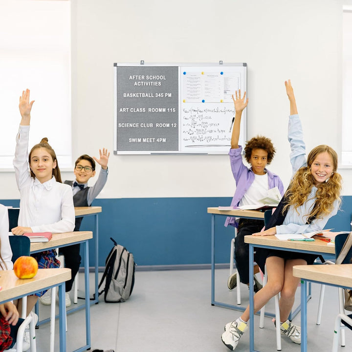 MAKELLO Kombitafel 90x60cm Whiteboard und Buchstaben Tafel, Pinnwand Magnettafel mit Aluminiumrahmen