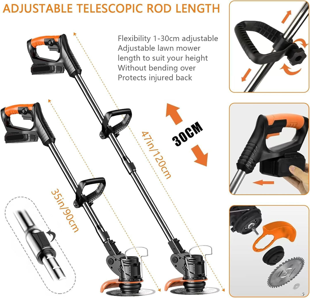 Rasentrimmer mit Akku, 3 in 1 Elektrischer Motorsense mit 2 X 21V 2000 mAh, Freischneider mit 3 Vers