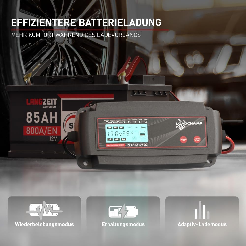 Loadchamp LC-800 Automatik Batterie Ladegerät 2A/4A/8A 12V Batterie-ladegerät Akku, 8A 12V