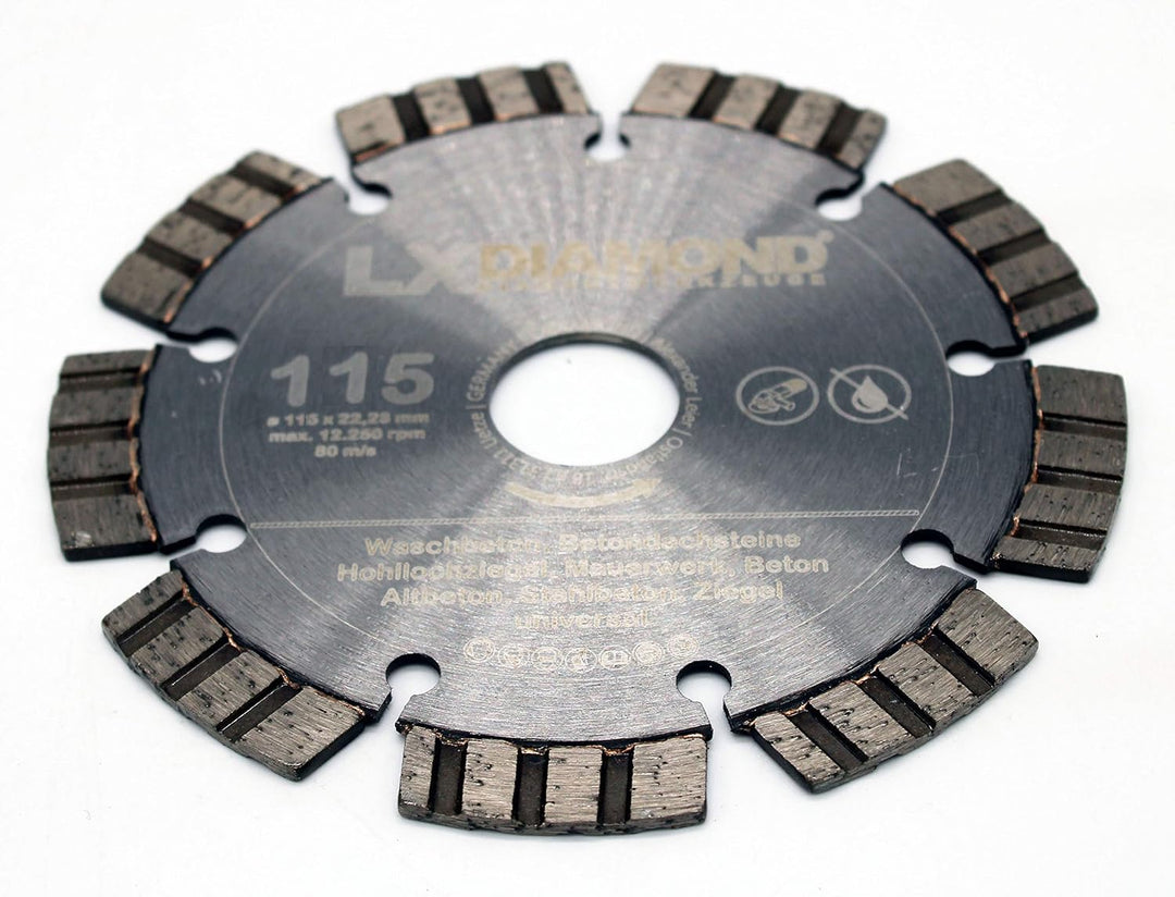 LXDIAMOND Diamant-Trennscheibe 115mm x 22,23mm Premium Laser Diamantscheibe Betonscheibe für Stein B