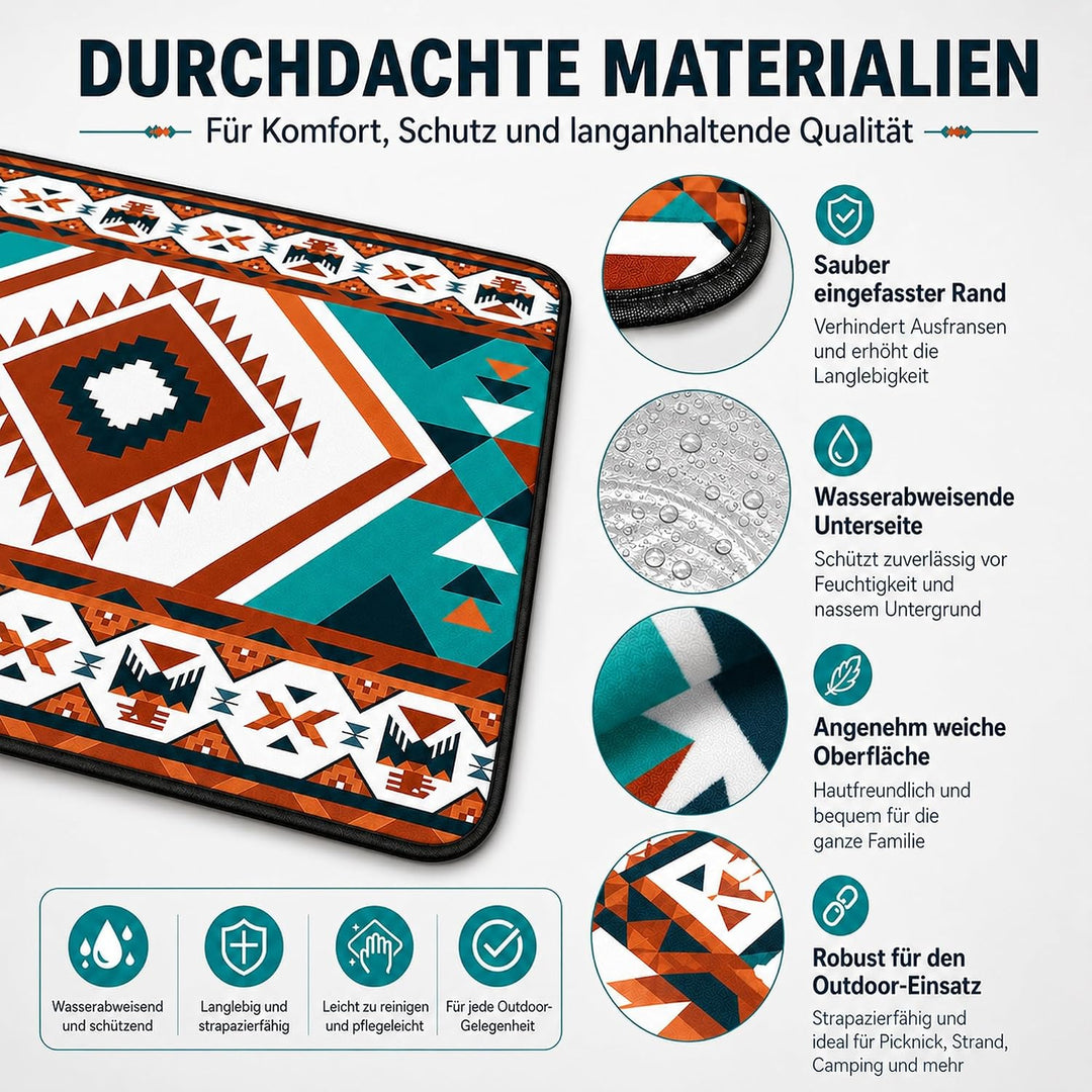 Picknickdecke 200x200cm Wasserdicht und Isoliert – Strandmatte für 4–6 Personen, Outdoor Campingdeck