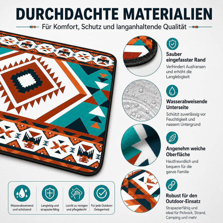 Picknickdecke 200x200cm Wasserdicht und Isoliert – Strandmatte für 4–6 Personen, Outdoor Campingdeck