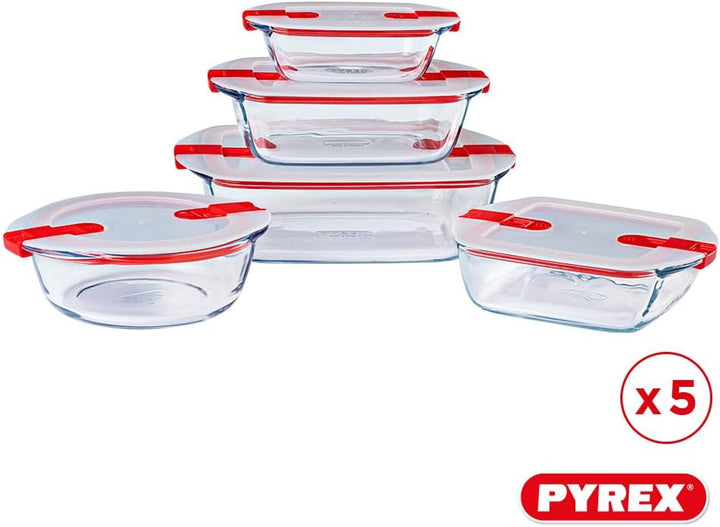 Pyrex® - Cook & Heat - 5 Stück Glasschalen mit luftdichten Deckeln, mikrowellengeeignet, BPA-frei