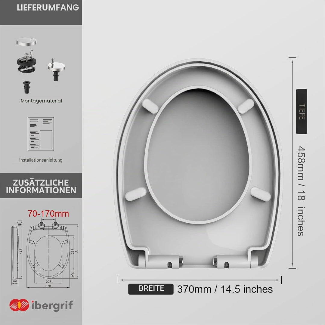 Ibergrif Toilettendeckel mit Absenkautomatik O WC Sitz Einfache Montage und Sauber,Klodeckel Quick-R