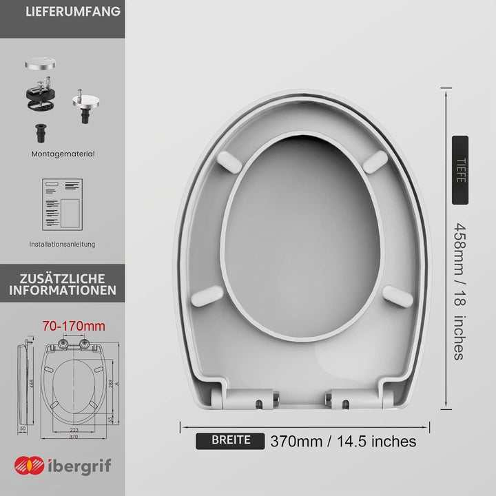 Ibergrif Toilettendeckel mit Absenkautomatik O WC Sitz Einfache Montage und Sauber,Klodeckel Quick-R