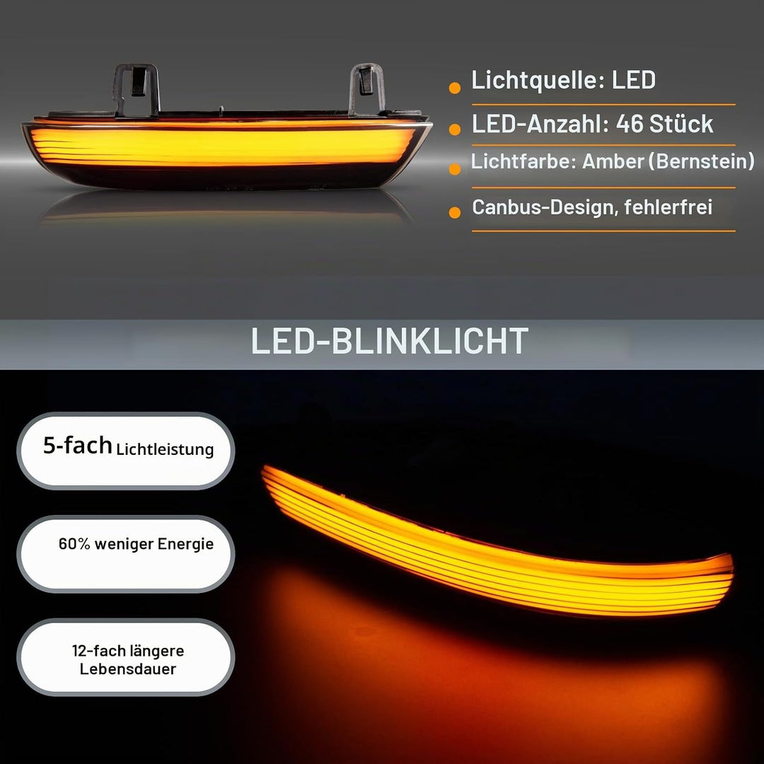 OZ-LAMPE LED Spiegelblinker für VW Golf 5 MK5 Variant GTI EOS Golf 6 Plus Passa-t B5.5-Typ 3BG B6 Ty