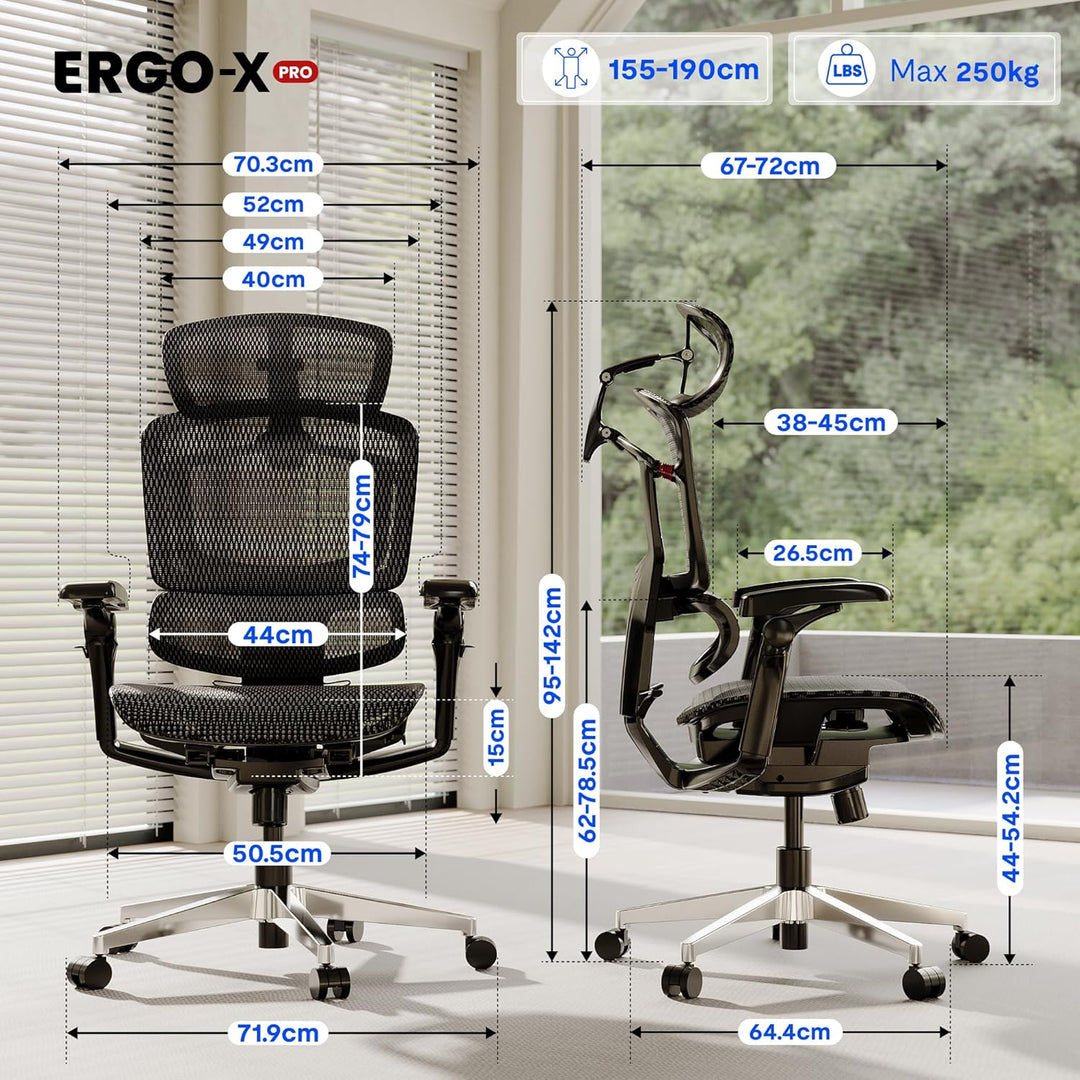 FLEXISPOT ErgoX Pro Ergonomischer Bürostuhl mit Laptoptisch, 12-stufiger Höhenverstellung, 7D-Armleh
