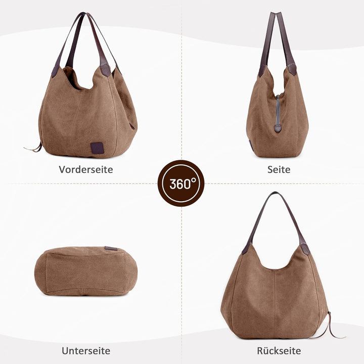 DIRRONA Mode Damen Canvas Handtasche Damen Canvas Schultertasche Canvas Tragetasche Leicht Sanft Han