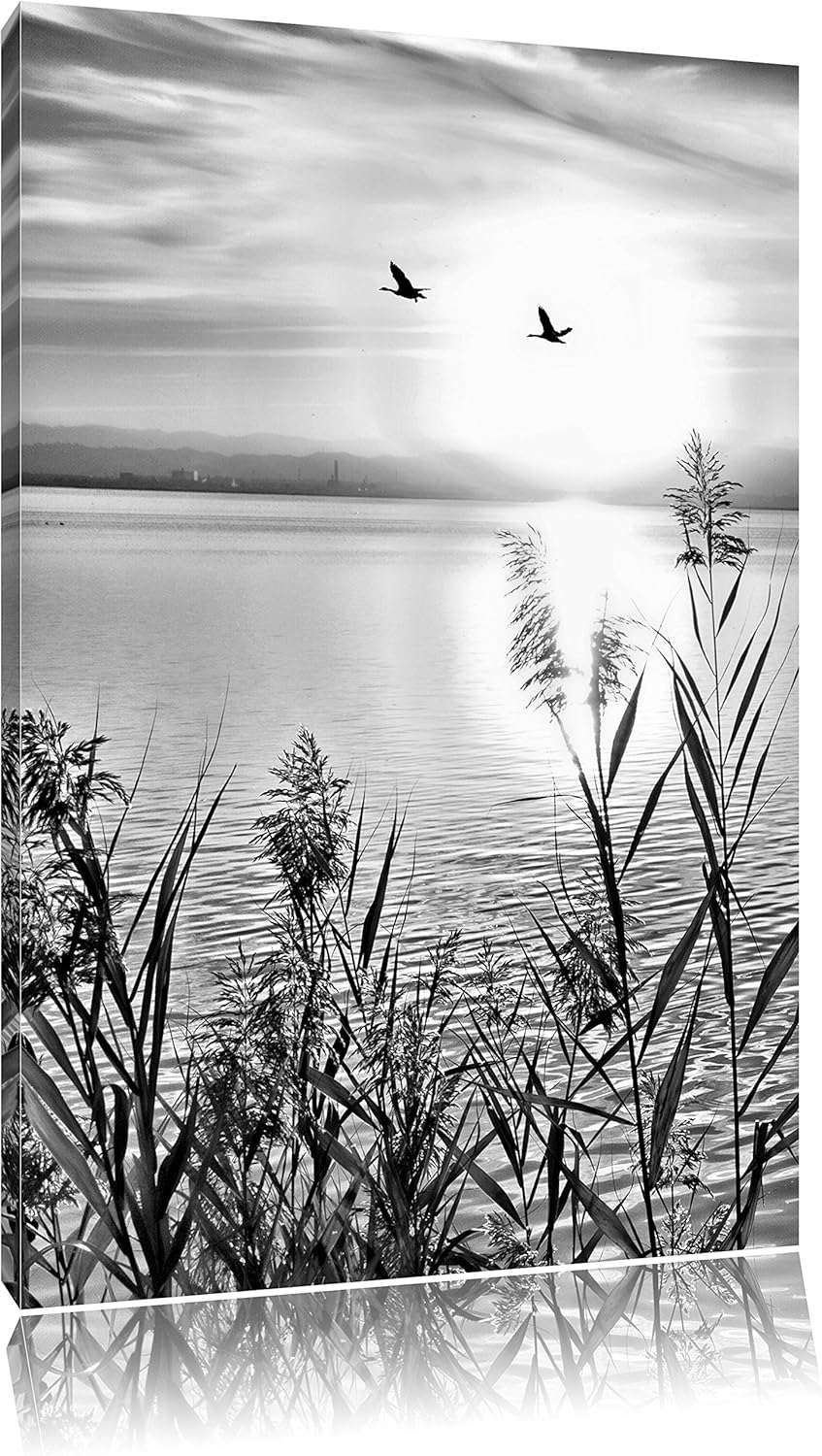 Pixxprint Sonnenuntergang am See / 100x70cm Leinwandbild bespannt auf Holzrahmen/Wandbild Kunstdruck