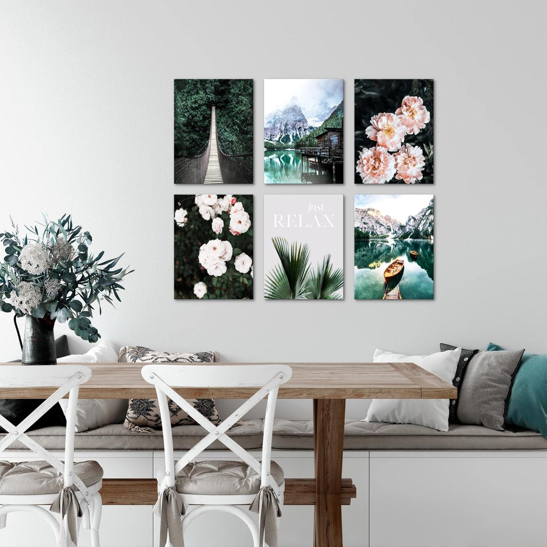 Novart Wandbilder - KEIN EXTRA RAHMEN BENÖTIGT - Wohnzimmer Schlafzimmer - Bilder Modern See Berge g