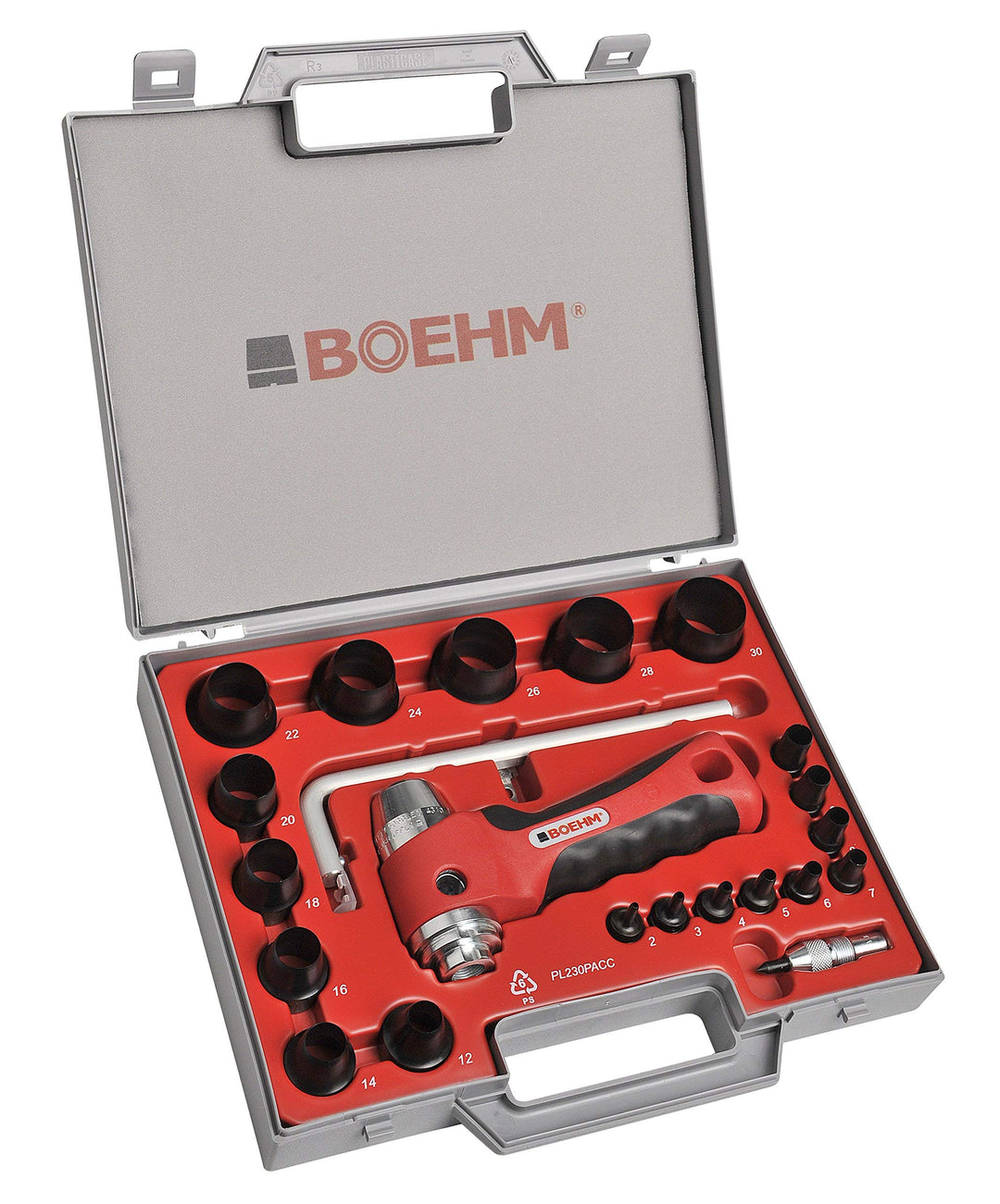 BOEHM JBL230PACC Locheisensatz 2-30mm inkl. Halter, federnder Zentrierspitze, Stange mit Zirkel & Er