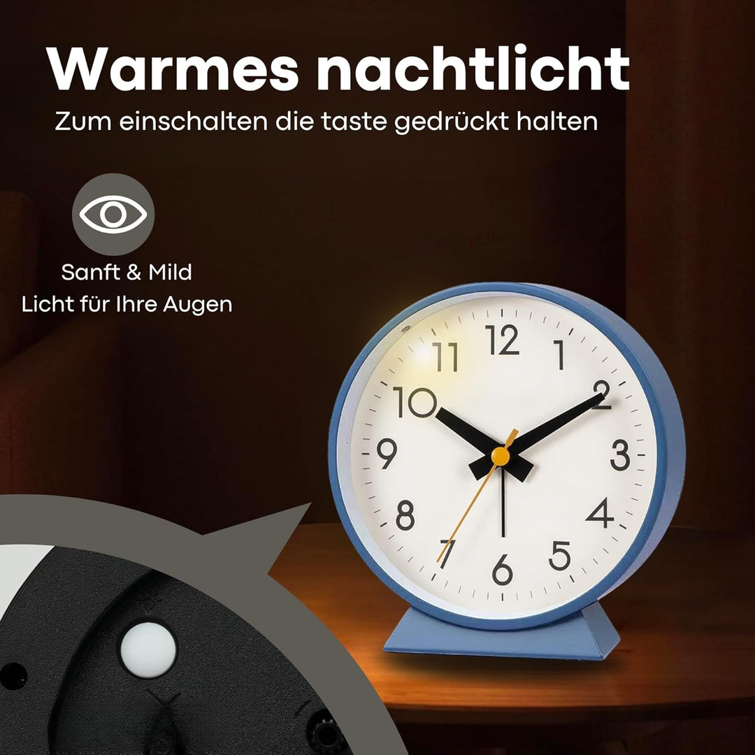 Tyme Wecker Analog, Ohne Ticken, Analog Tischuhr Nachttischuhr Alarmwecker, Modischer Runder Metall