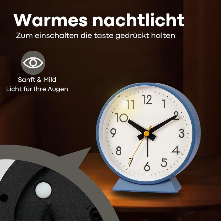 Tyme Wecker Analog, Ohne Ticken, Analog Tischuhr Nachttischuhr Alarmwecker, Modischer Runder Metall
