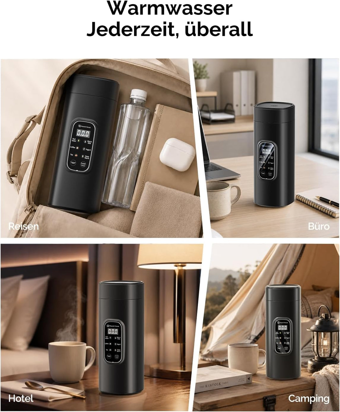 Maestri House Wasserkocher Klein 550ml, 6-in-1 Reisewasserkocher, Schwarzer Wasserkocher, Schnelles