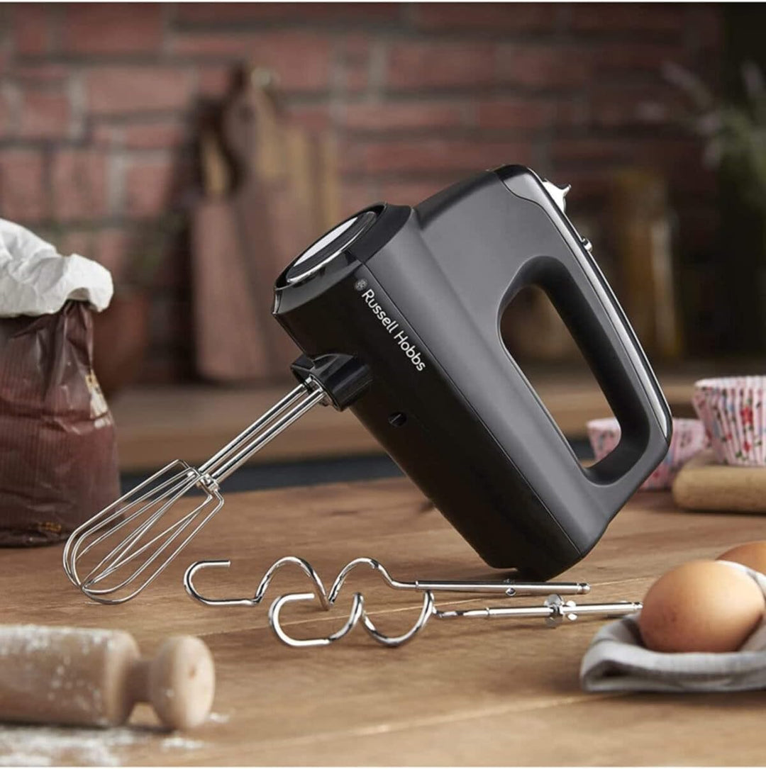 Russell Hobbs Handmixer [Handrührgerät] Matt Schwarz (5 Geschwindigkeitsstufen+Turbofunktion, 2 spül