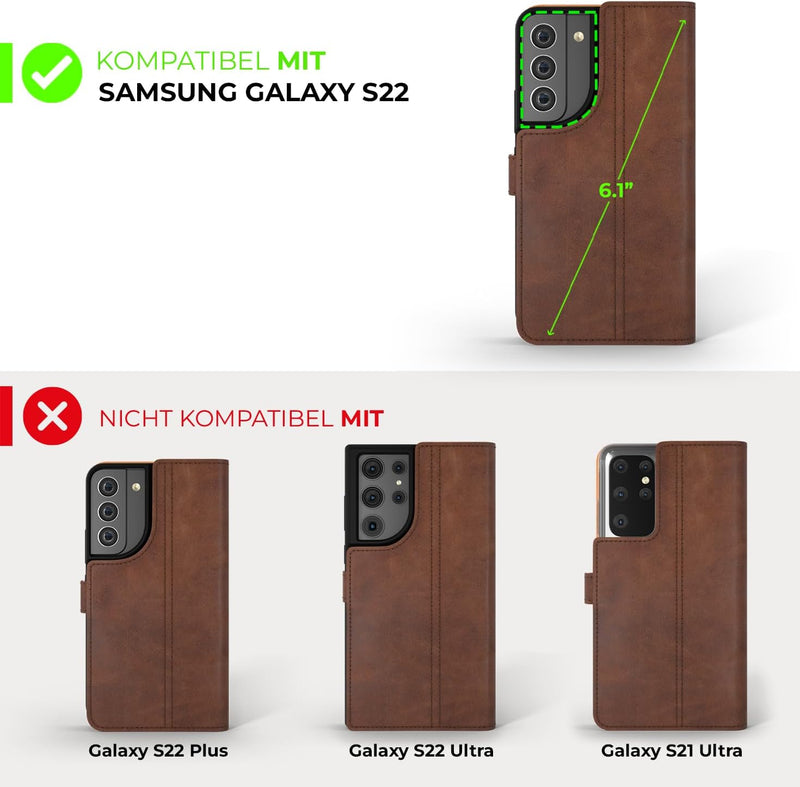 Snakehive Samsung Galaxy S22 Schutzhülle/Klapphülle echt Lederhülle mit Standfunktion, Handmade in E