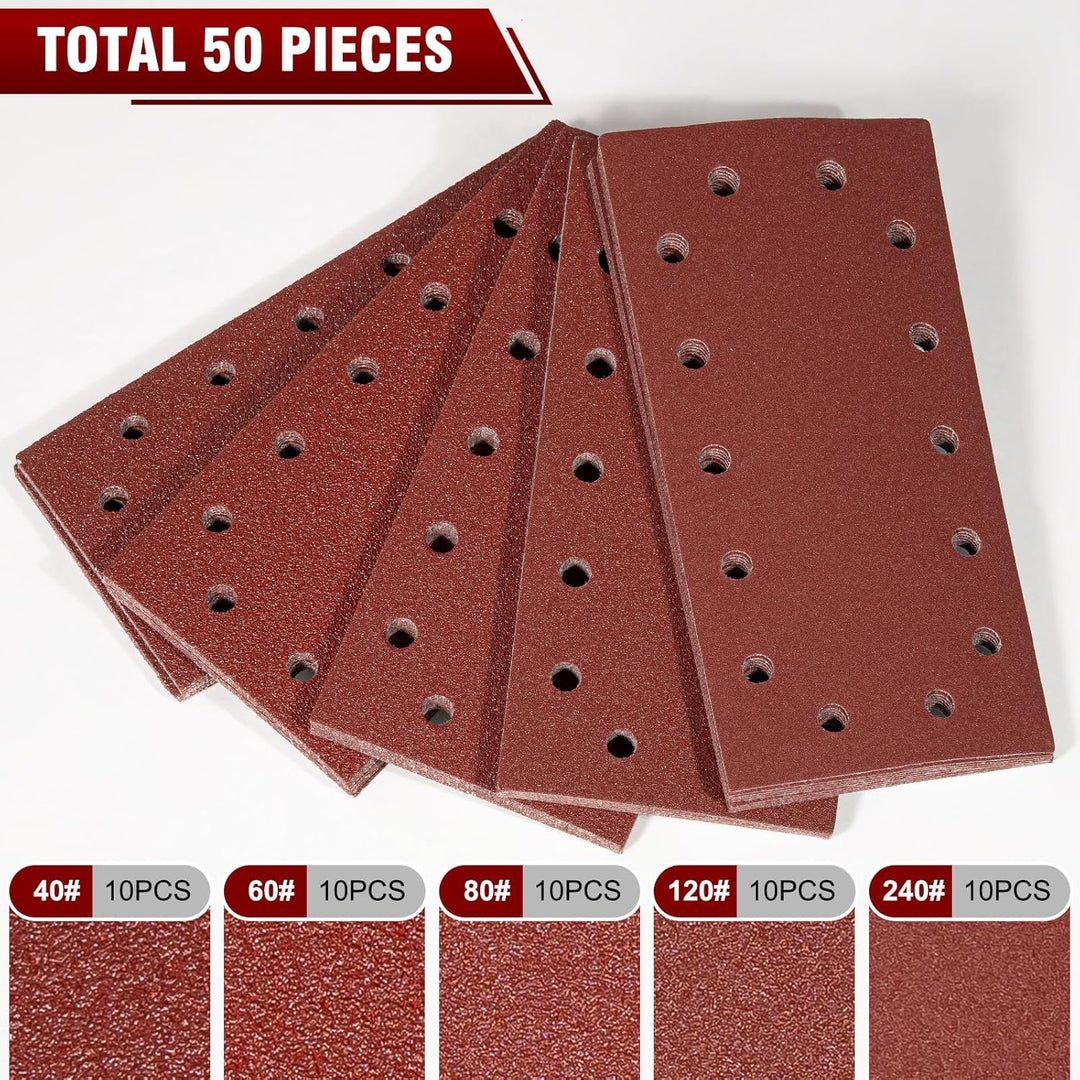 BIGP Schleifpapier Set 50 Stück (230x115 mm) - Klett-Schleifblätter für Schwingschleifer mit 14-Loch
