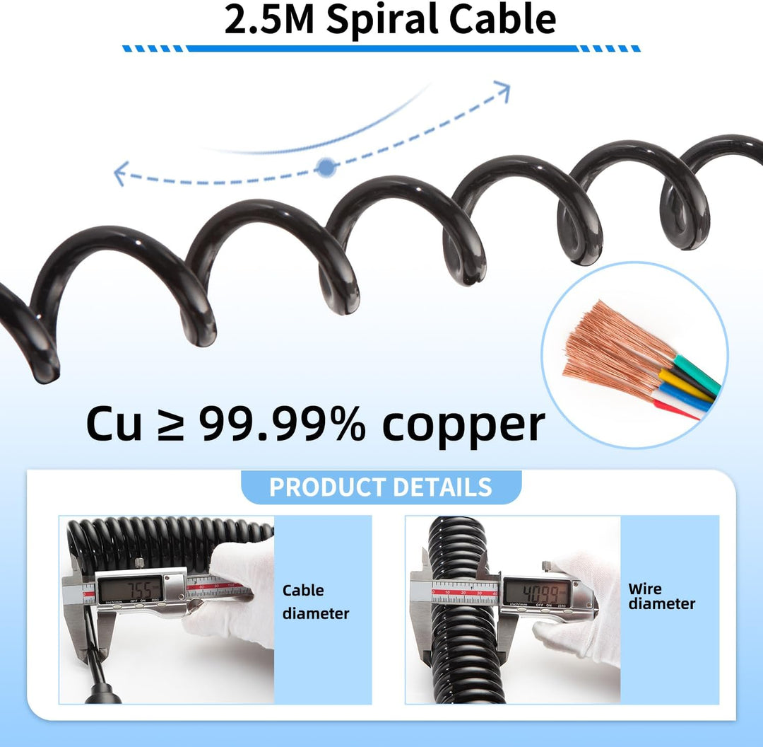 7 polig Anhänger Spiralkabel 2,5m, 7 polig Stecker - 7 polig Steckdose ISO 1724-12V, Anhänger Verlän