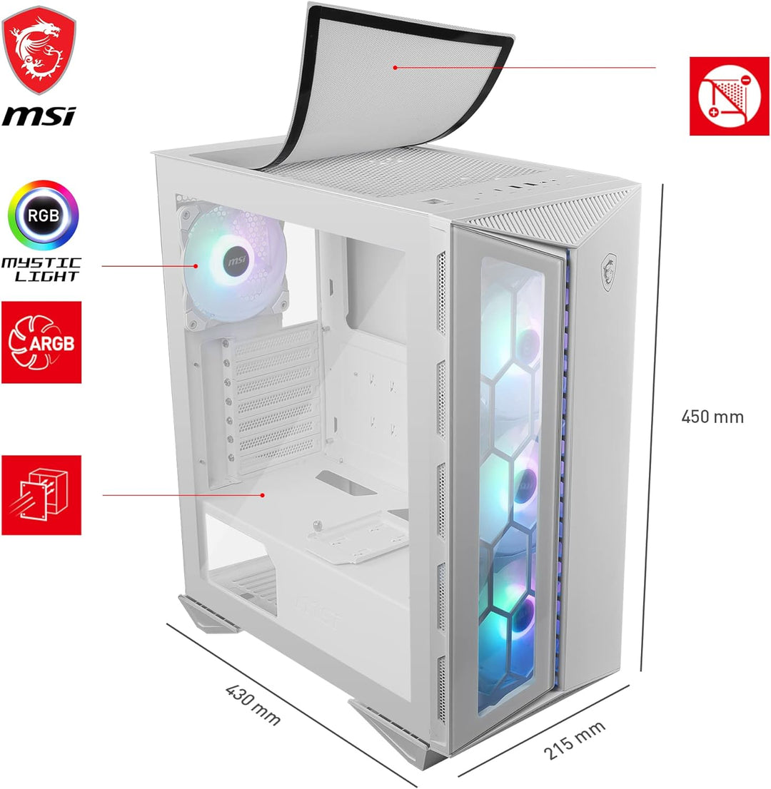 MSI MPG GUNGNIR 110R WHITE Mid-Tower PC Gehäuse - Gehärtetes Glas, unterstützt ATX, M-ATX, Mini-ITX,