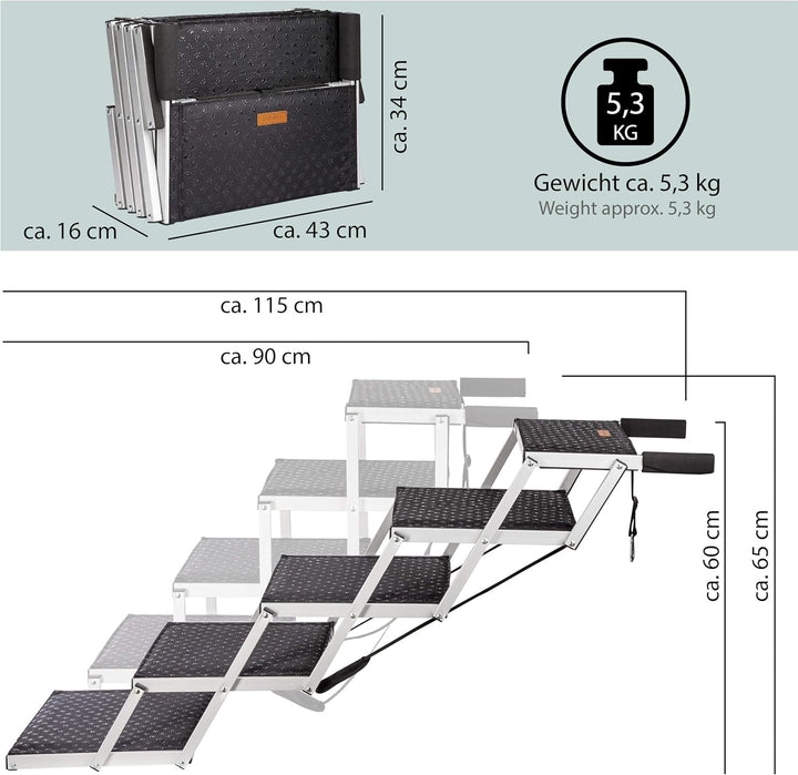 ONVAYA® Hundetreppe faltbar | 5 Stufen | Hunderampe Einstieghilfe für Autos oder hohe Betten | klapp