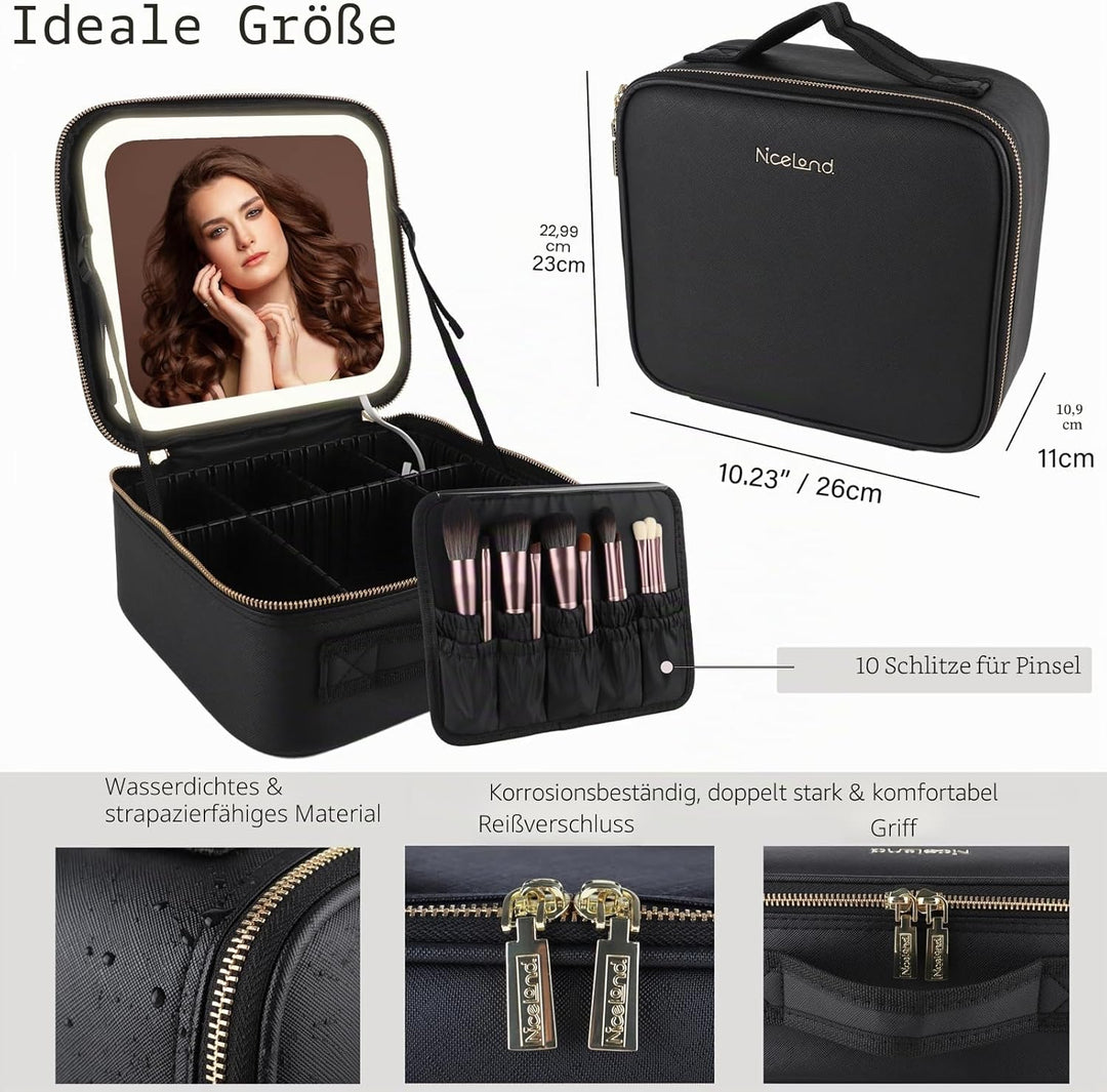 Kosmetiktasche mit LED Beleuchtung Licht, Make-up Tasche Koffer Verstauen für Reisen, Kosmetikkoffer