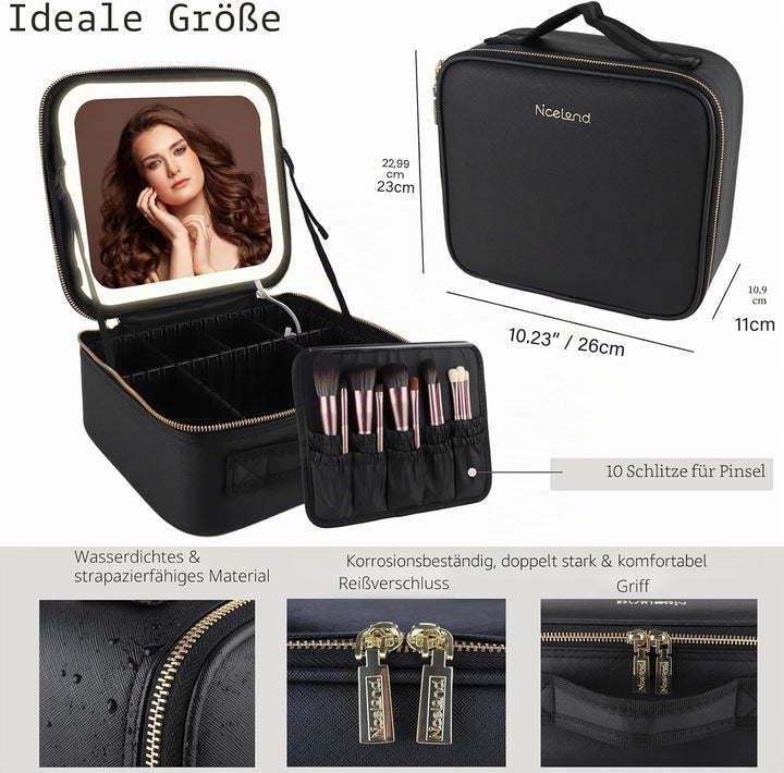 Kosmetiktasche mit LED Beleuchtung Licht, Make-up Tasche Koffer Verstauen für Reisen, Kosmetikkoffer