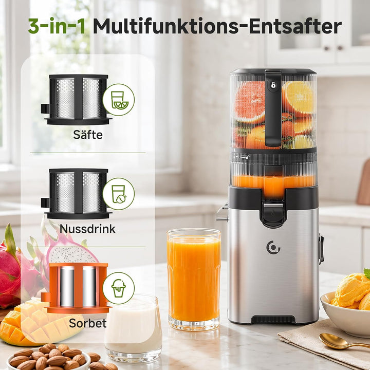 AMZCHEF Entsafter - Slow Juicer mit 158MM grosse und Grössere Einfüllschacht für Ganze Obst und Gemü