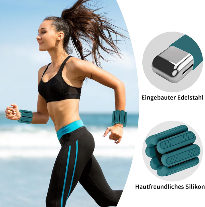 Gewichtsmanschetten 2er Set – Verstellbare Handgelenkgewichte & Fussgewichte aus Silikon für Damen &