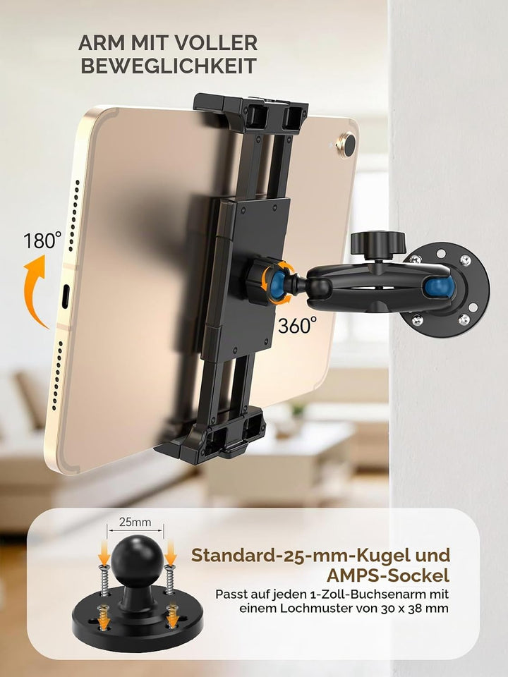 OHLPRO LKW Tablet Halterung Schwerlast, Bohrfuss Halter Kompatibel mit Industriestandard 1 Zoll (25m
