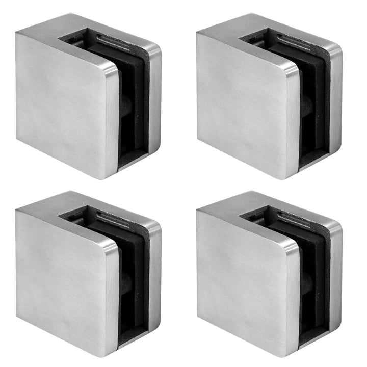 PRIOstahl Glashalter 4 Stück Glasklemmen Klemmhalter Glasplattenhalter mit Sicherungsplatte + Sicher