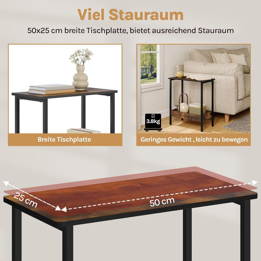 WOLTU Beistelltisch, Couchtisch mit 2 Ablagen, Konsolentisch mit Stauraum im Wohnzimmer, Wohnzimmert